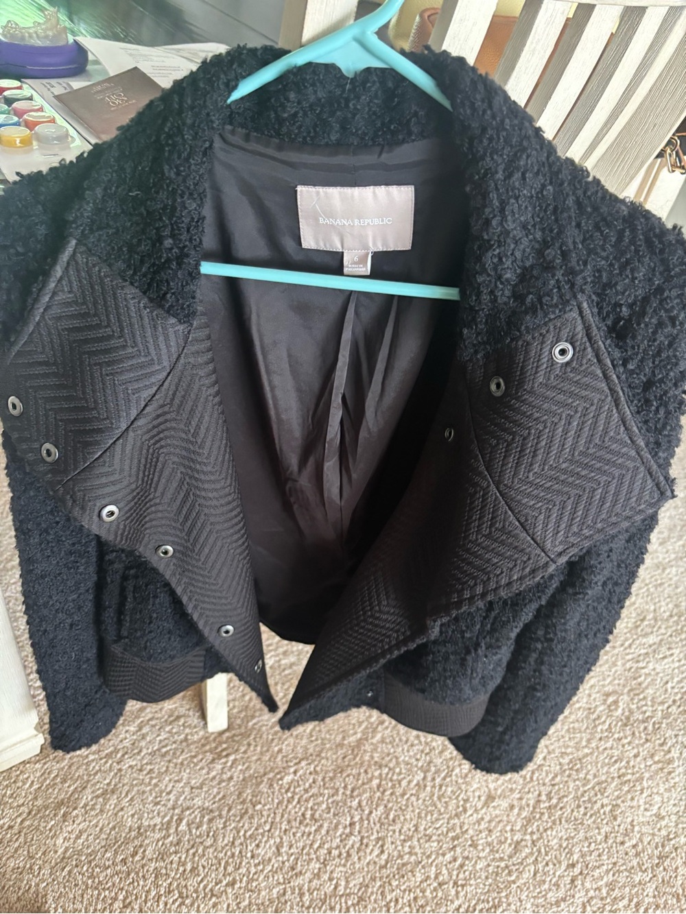 Banana Republic Black Faux Shearling Bomber Jacket